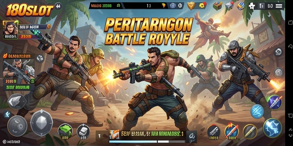 Gameplay seru di 180SLOT dengan momen pertempuran Battle Royale.