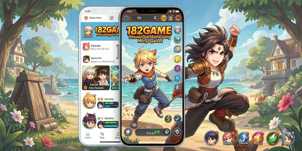 Screenshot gameplay 182GAME menampilkan karakter anime dalam pertarungan seru.