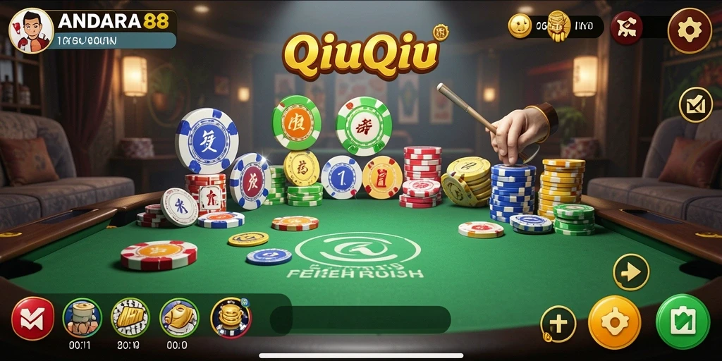 Tampilan gameplay seru dalam ANDARA88 saat bermain QiuQiu.