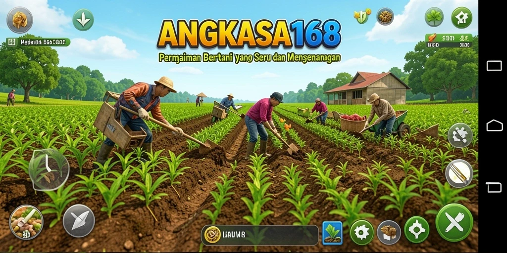 Screenshot gameplay <strong>ANGKASA168</strong> menampilkan aktivitas bertani yang seru dan realistis.