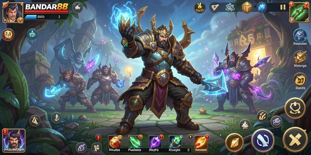 Screenshot utama BANDAR88 menampilkan karakter bertarung di dunia fantasi ARPG.