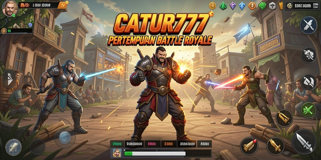 Screenshot utama CATUR777 menampilkan karakter dalam pertempuran seru Battle Royale.