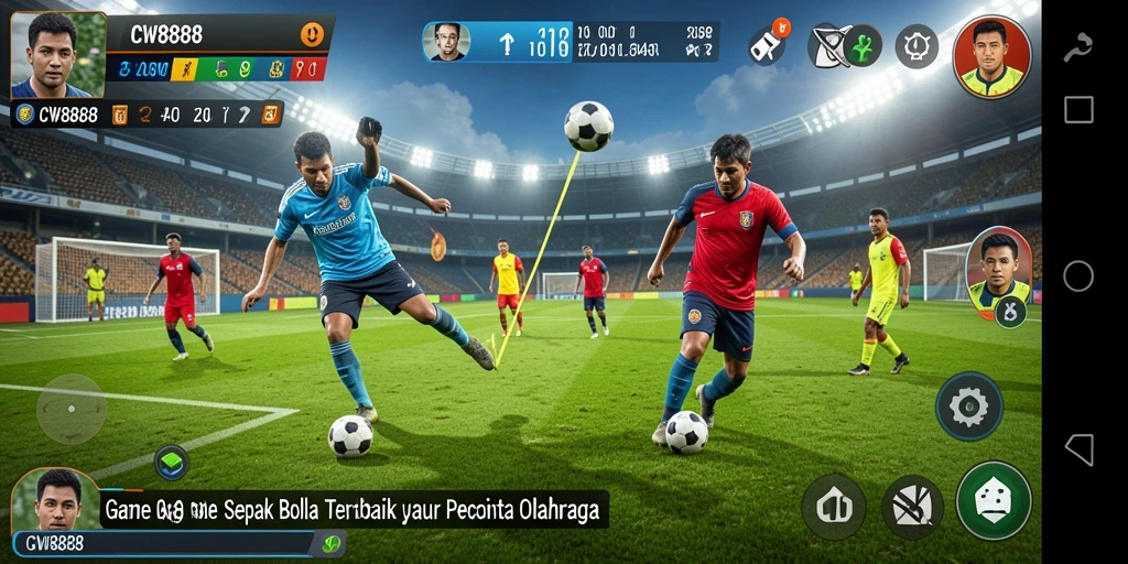Screenshot dari gameplay CW8888 yang menegangkan di lapangan sepak bola.