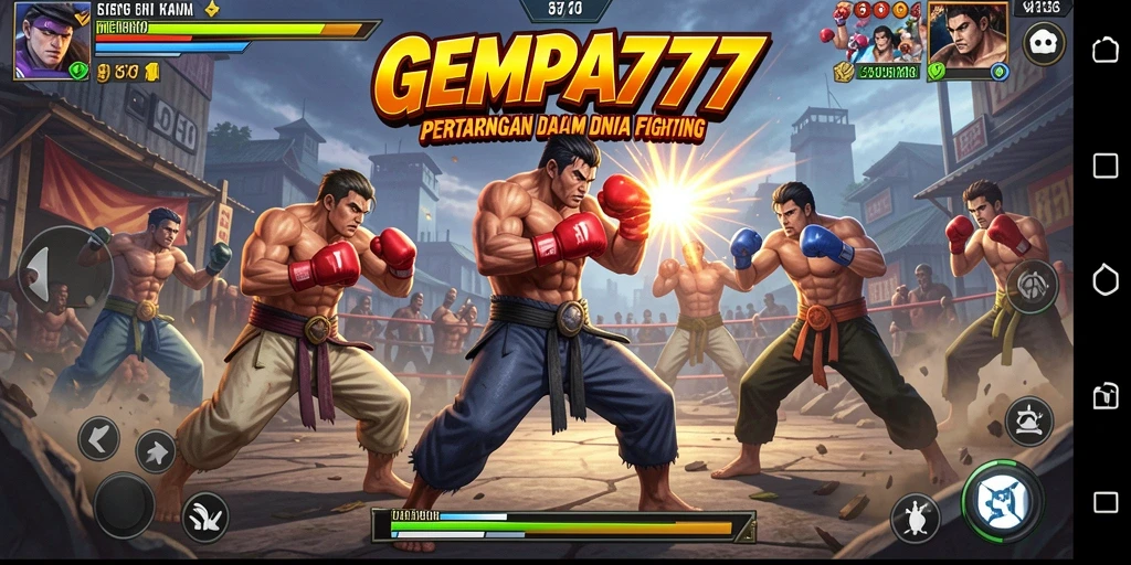 Screenshot menampilkan aksi menegangkan dalam <strong>GEMPA777</strong> dengan karakter bertarung.