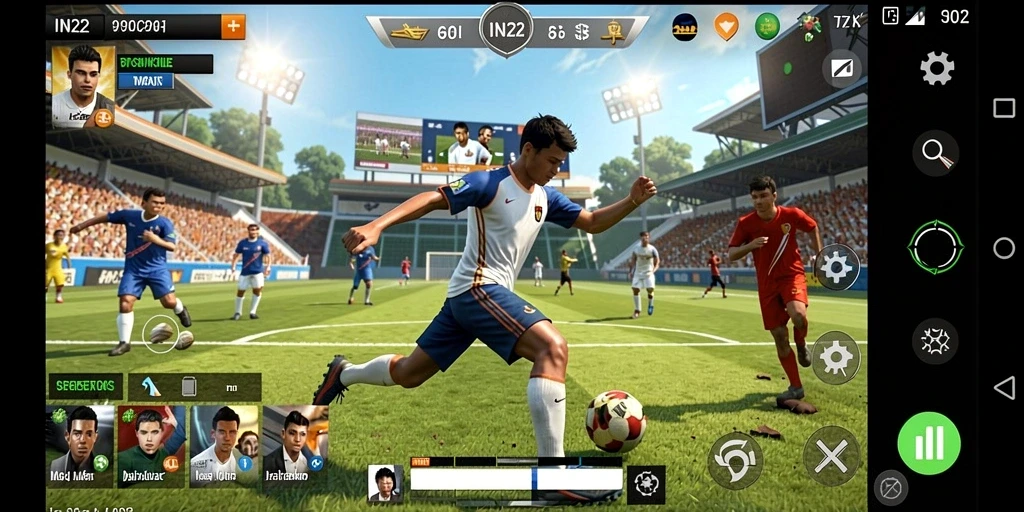 Screenshot utama IN22 menunjukkan gameplay olahraga yang seru dan mendebarkan.