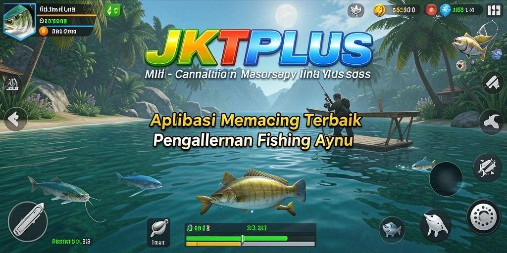 Tampilan screenshot utama JKTPLUS menunjukkan gameplay memancing yang seru dan mengasyikkan.