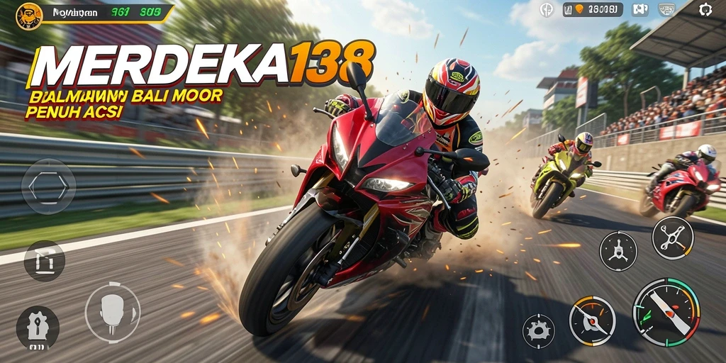 Tampilan utama gameplay MERDEKA138 dengan balapan motor yang seru.