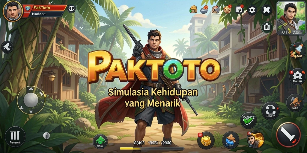 Screenshot utama PAKTOTO menampilkan karakter dalam aksi simulasi kehidupan.
