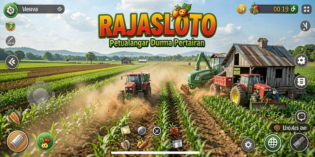 Screenshot gameplay <strong>RAJASLOTO</strong> menampilkan ladang pertanian yang subur.
