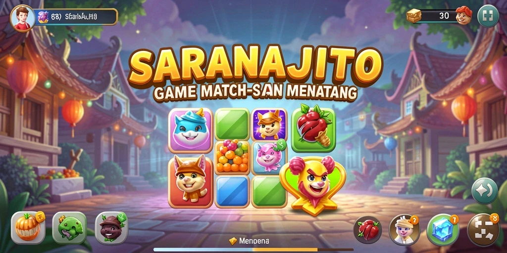 Tampilan menarik dari gameplay Match-3 SARANAJITU yang penuh warna.