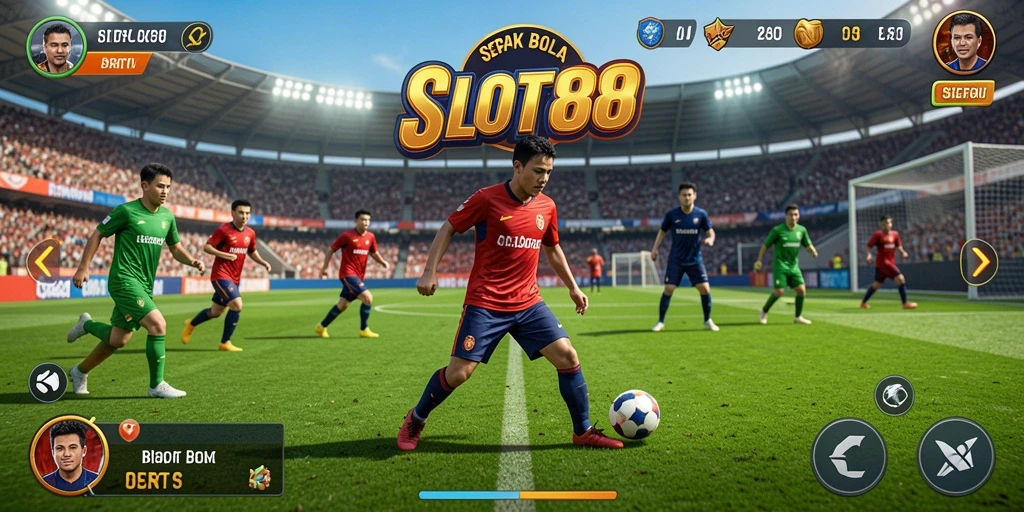 Tampilan gameplay SLOT88 dengan aksi sepak bola yang mendebarkan.