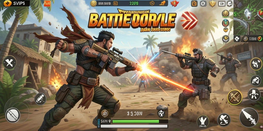Tangkapan layar SVIP5 menampilkan aksi intens dalam pertempuran Battle Royale.